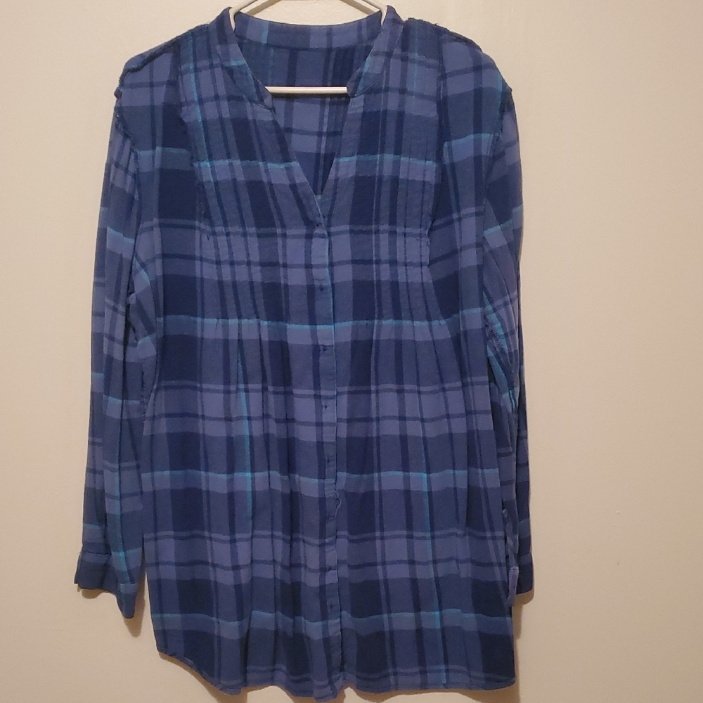 Woman Within‎ Blue Plaid Flannel Shirt